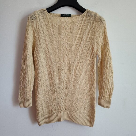Ladies Petite SZ PM Lauren Ralph Lauren Beige Linen Sweater - Picture 1 of 3